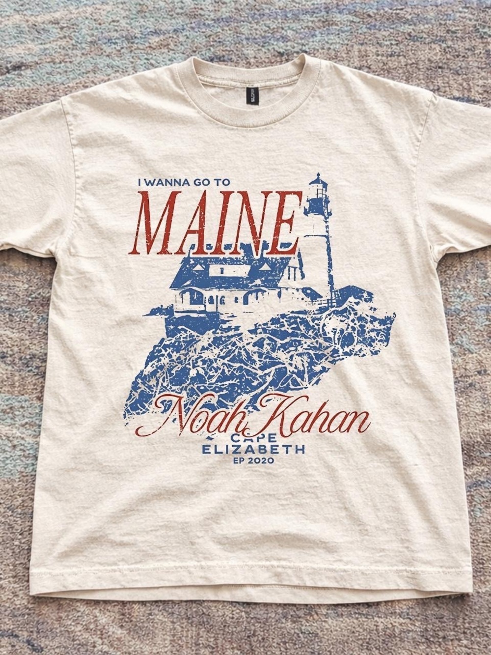 Gildan Cream Tee with Blue and Red Maine Graphic